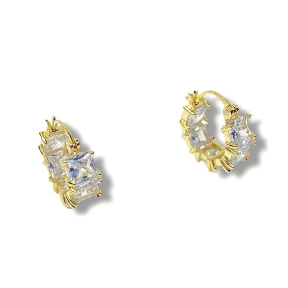 Clear Rhinestone Hoop Earrings Pierced Gold Tone Sparkle Evening Elegant Jewelry - Picture 4 of 10